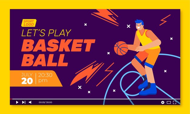 Flat design basketball youtube thumbnail template