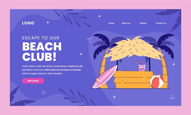 Flat design beach club landing page template