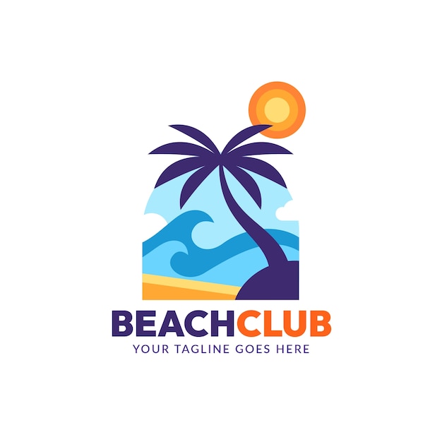 フラットデザインビーチクラブのロゴデザイン