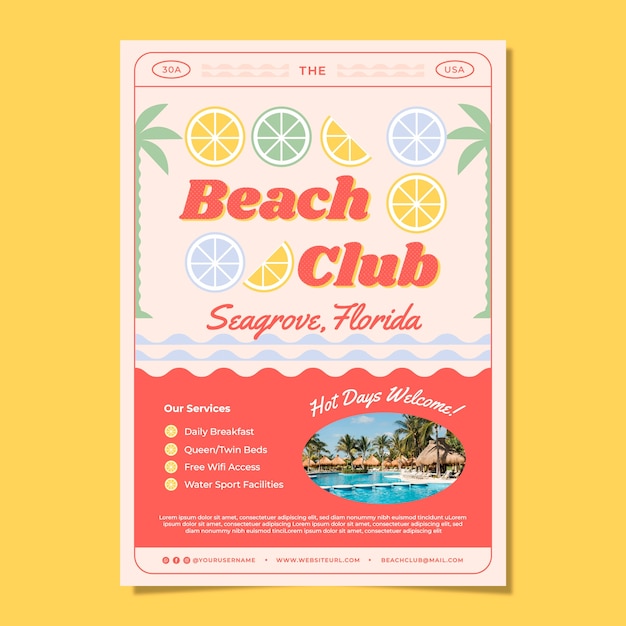 Free vector flat design beach club template