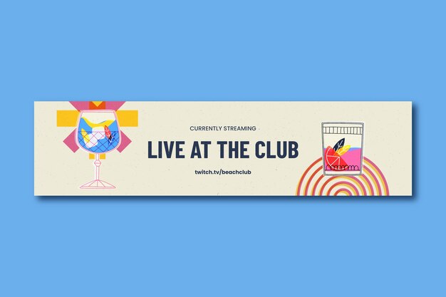 Flat design beach club  twitch banner