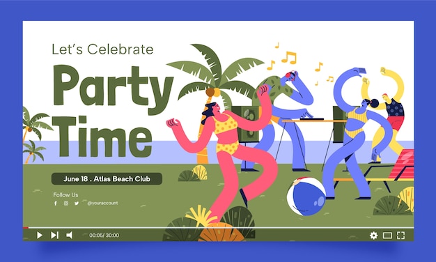 Free vector flat design beach club  youtube thumbnail