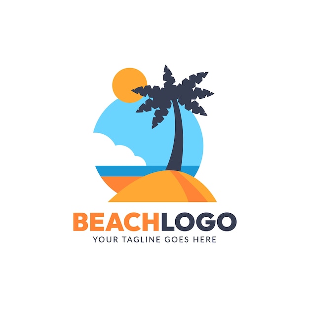 フラットなデザインのビーチのロゴのテンプレート