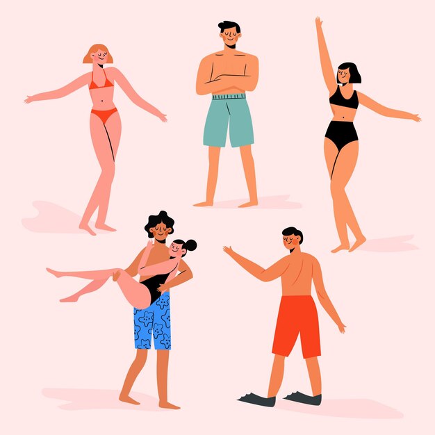 Flat design beach people collection