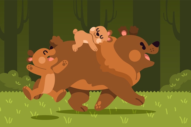 Free vector flat design bear family illustration