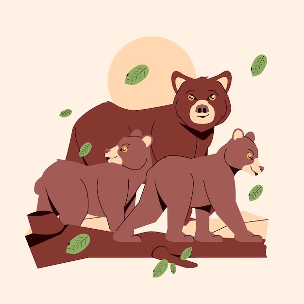 Free vector flat design bear family illustration