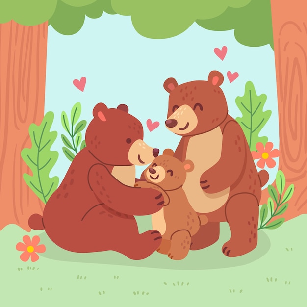 Flat design bear family illustration