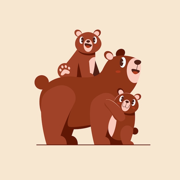 Vettore gratuito illustrazione della famiglia dell'orso di design piatto