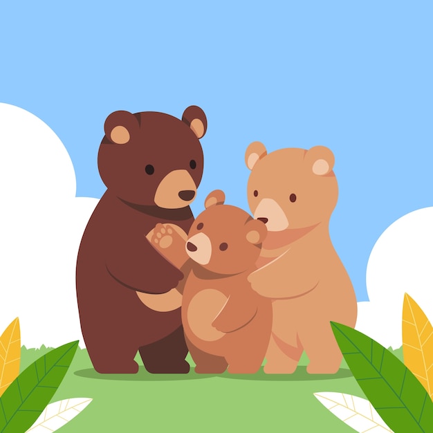 Free vector flat design bear family illustration