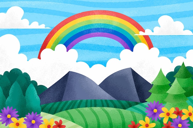 Vettore gratuito design piatto bellissimo arcobaleno con fiori