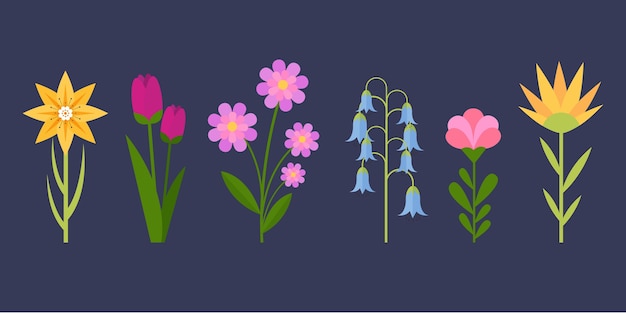 Free vector flat design beautiful spring flower set