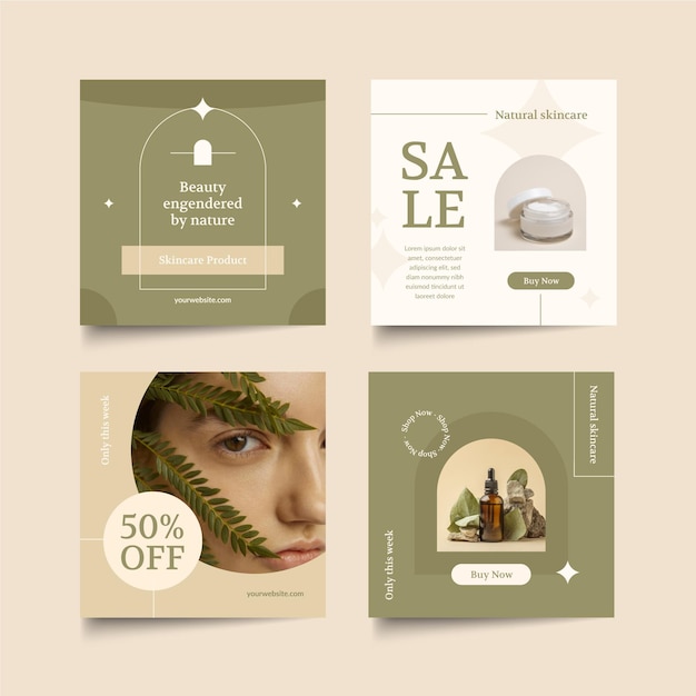 Free vector flat design beauty instagram post set