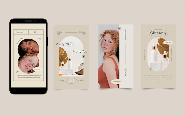 Collezione di storie di instagram di bellezza design piatto