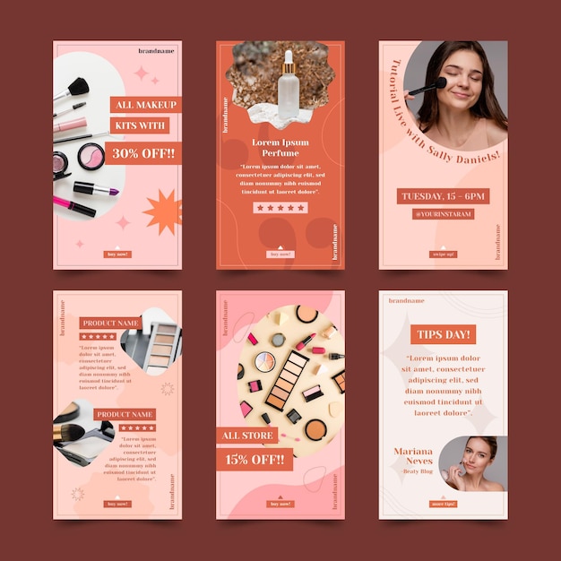 Flat design beauty instagram story set