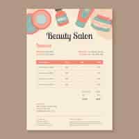Бесплатное векторное изображение Счет-фактура салона красоты с плоским дизайном