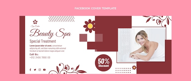 Vettore gratuito modello di copertina facebook per beauty spa design piatto