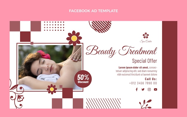 Vettore gratuito modello di facebook per beauty spa di design piatto