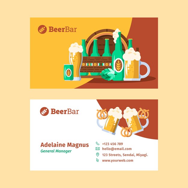 Flat design beer bar business card template