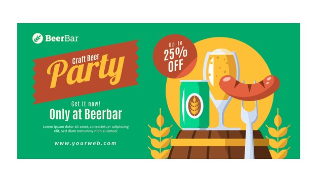 Free vector flat design beer bar horizontal banner