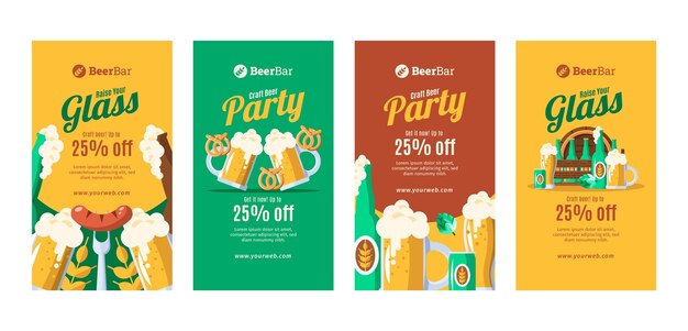 無料ベクター フラットなデザインのビールバーのinstagramストーリー