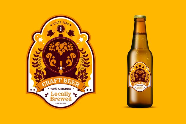 フラットなデザインのビールのラベル デザイン