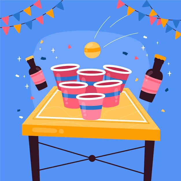 Vettore gratuito illustrazione del tavolo da pong birra design piatto