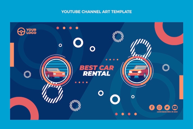 Free vector flat design best car rental youtube channel art