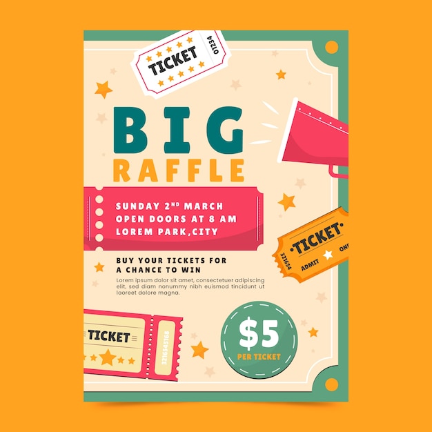 Flat design big raffle poster template