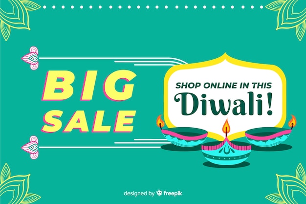 Flat design of big sales online for diwali
