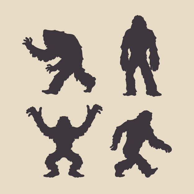 Flat design bigfoot silhouette set