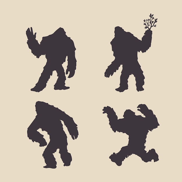 Flat design bigfoot silhouette set