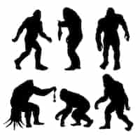 Free vector flat design bigfoot silhouette set