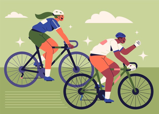 フラットなデザインの自転車レースのイラスト