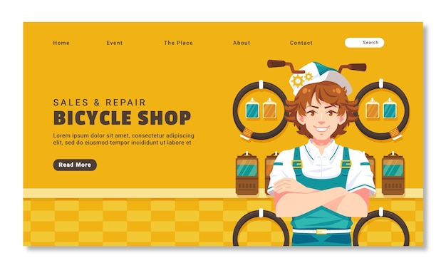 Flat design bike shop landing page template