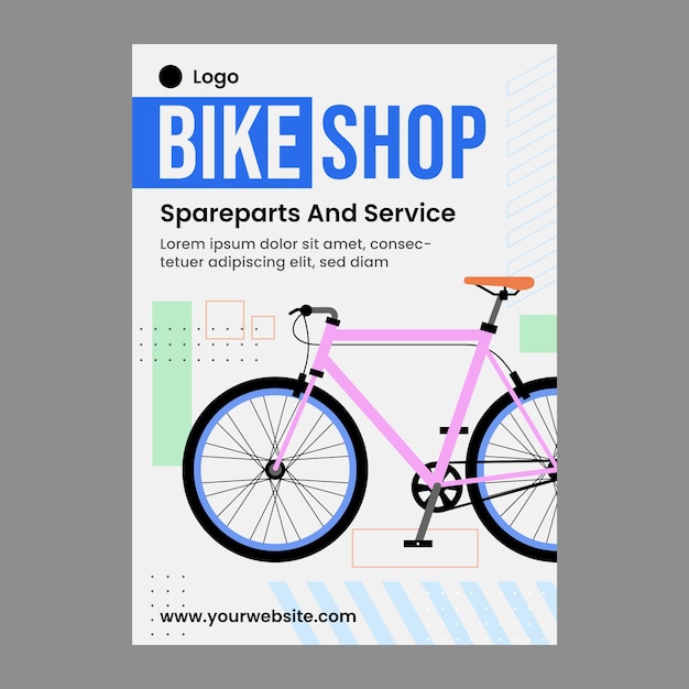 Flat design bike shop poster template