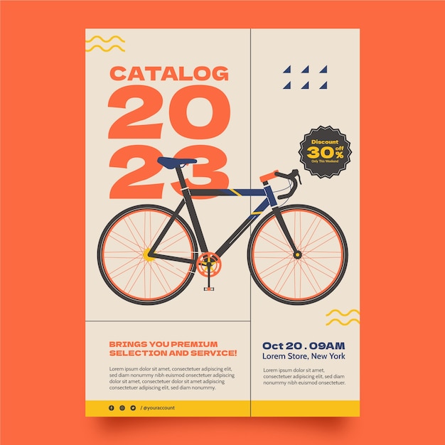 Vettore gratuito modello di poster per negozi di biciclette a disegno piatto
