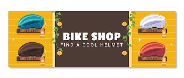 Твиттер-заголовок магазина велосипедов с плоским дизайном