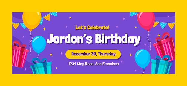 Flat design birthday balloons facebook cover