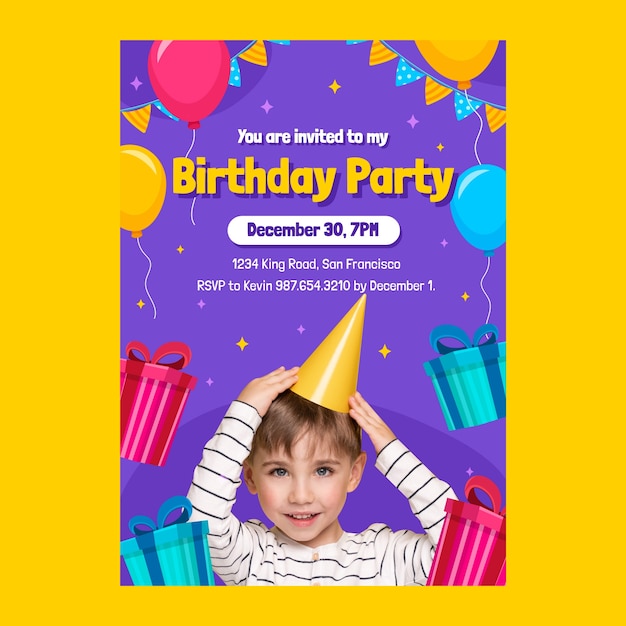 flat design birthday balloons invitation template