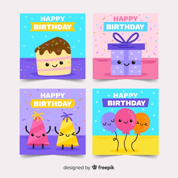 Free vector flat design birthday card collection