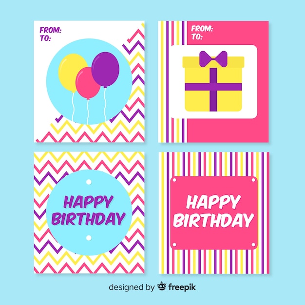 Flat design birthday card collection
