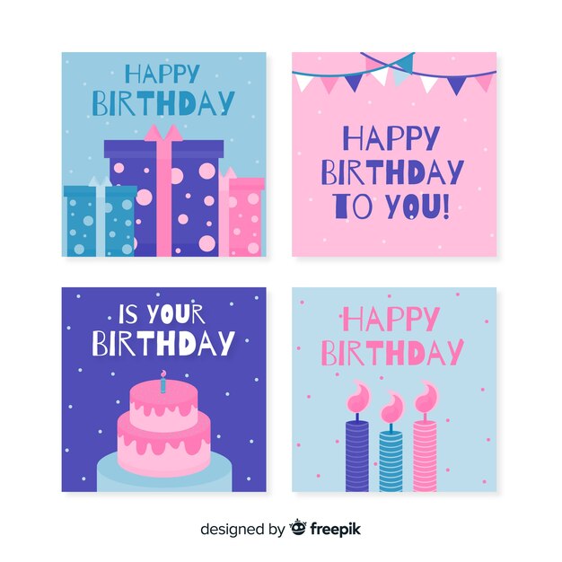 Collezione di carte di compleanno design piatto