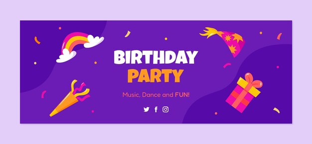 평면 디자인 생일 축하 페이스 북 커버