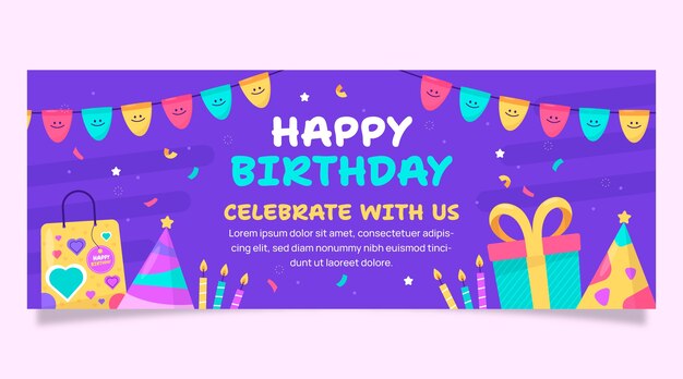 flat design birthday celebration facebook cover