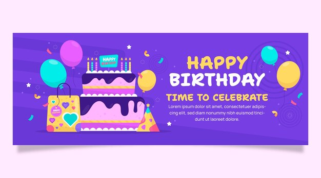 Обложка facebook для празднования дня рождения в плоском дизайне