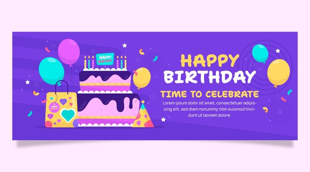 Flat design birthday celebration facebook cover