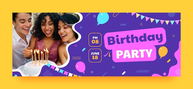 Vettore gratuito copertina facebook per feste di compleanno dal design piatto