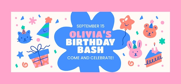 Free vector flat design birthday celebration  facebook cover