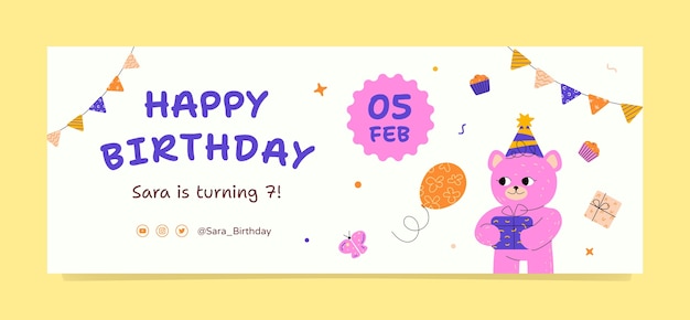평면 디자인 생일 축하 페이스 북 커버