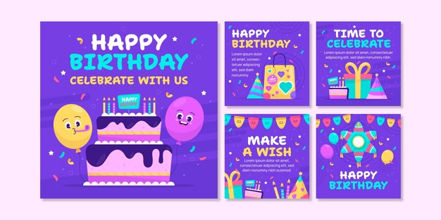 Flat design birthday celebration instagram posts
